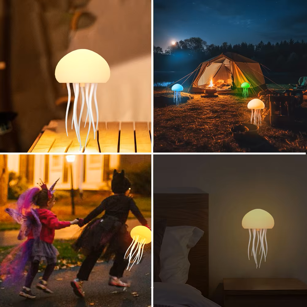 Cute Jellyfish LED Night Light – Rechargeable, Voice-Controlled Dancing Legs, RGB Bedside Lamp, Bluetooth Speaker & Humidifie