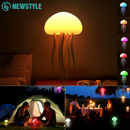 Cute Jellyfish LED Night Light – Rechargeable, Voice-Controlled Dancing Legs, RGB Bedside Lamp, Bluetooth Speaker & Humidifie